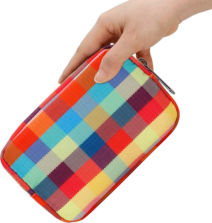 E-Tree Cute Small Makeup Bag, Cosmetic Toiletry Skin Care Make up Little Items Pouch for Purse,Zipper Mini Tech Charger Cable Electronic Organizer Case,Travel Accessories,Checkered Colorful