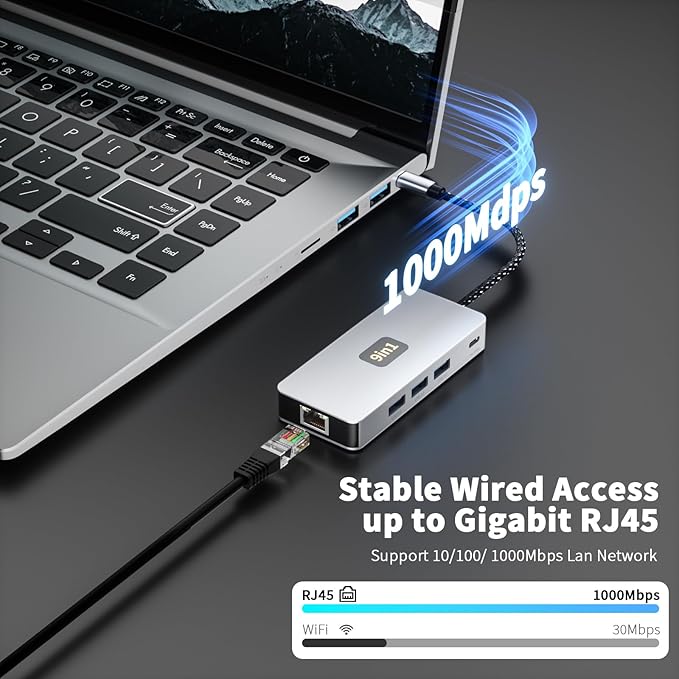 USB C Hub, 9 in 1 USB C to 4K@60HZ HDMI Multiport Adapter, RJ45 Gigabit Ethernet, 3 USB 3.0 Ports, SD/TF Card Reader, PD 100W, Desigend for MacBook Pro Air HP XPS and Other Type C Devices