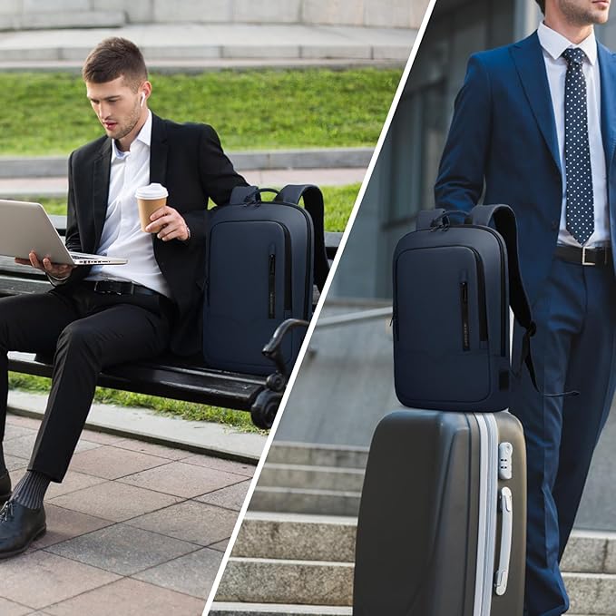 hk Backpack for Men Business Slim Backpack with USB Charger Computer Lightweight Anti-theft Travel (Dark Blue, 17.3 Inch)