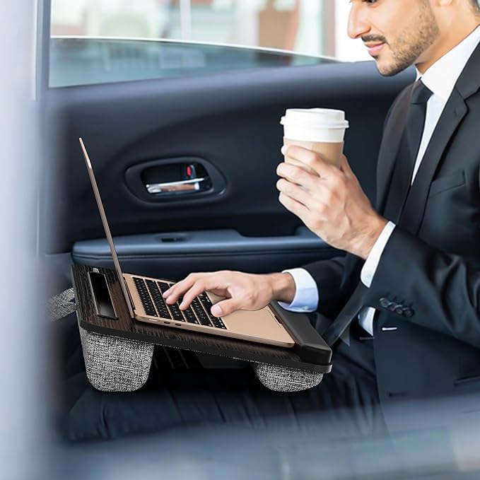 Besign LT08 Laptop Stand, Portable Lap Desk with Pillow Cushion, Fits up to 14 inch Laptop, with Anti-Slip Strip for Desk, Sofa & Bed, Black and Gray