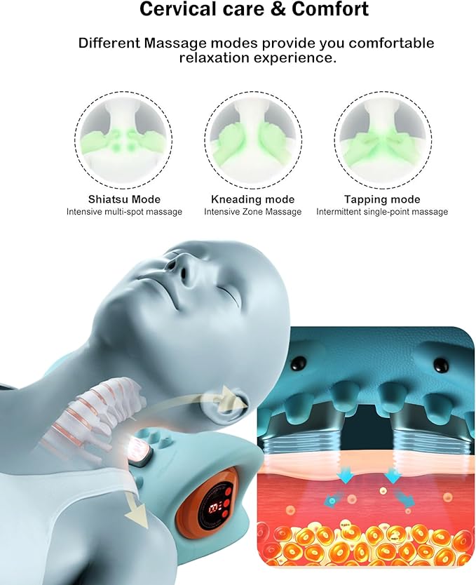 3-in-1 Neck Massager,Neck Massager Pillow with Heat,Pulse,Vibration,3 Modes Neck and Shoulder Massager for Pain Relief Deep Tissue Relaxation,Shoulder,Back Comfort