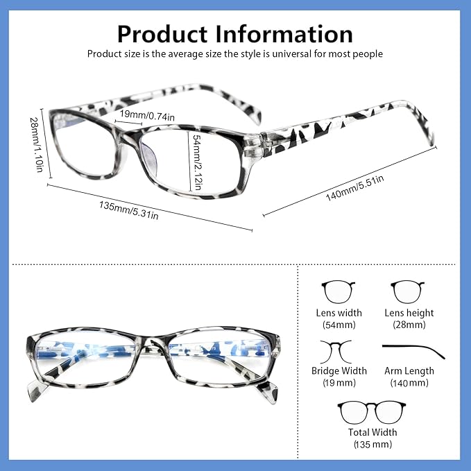VIDEBLA 5 Pack Computer Reading Glasses Men and Women Anti Eyestrain Blue Light Blocking Glasses for Reading (5 mix-4, 0.50)