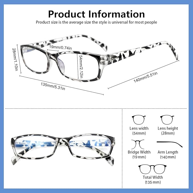 VIDEBLA 5 Pack Computer Reading Glasses Men and Women Anti Eyestrain Blue Light Blocking Glasses for Reading (5 mix-4, 2.0)