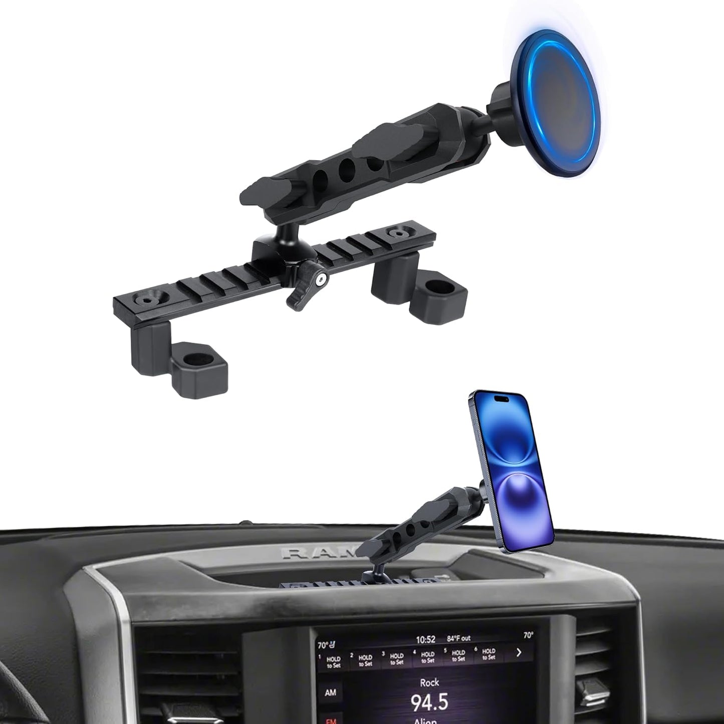 Dash Phone Mount Compatible with 2019+ RAM Truck 1500/2500/3500 & TRX Accessories (NOT fit RAM Classic Vehicle), Magsafe Phone Holder Widely Adjustable for iPhone 12-17 Series