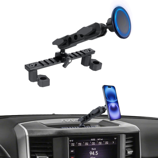 Dash Phone Mount Compatible with 2019+ RAM Truck 1500/2500/3500 & TRX Accessories (NOT fit RAM Classic Vehicle), Magsafe Phone Holder Widely Adjustable for iPhone 12-17 Series