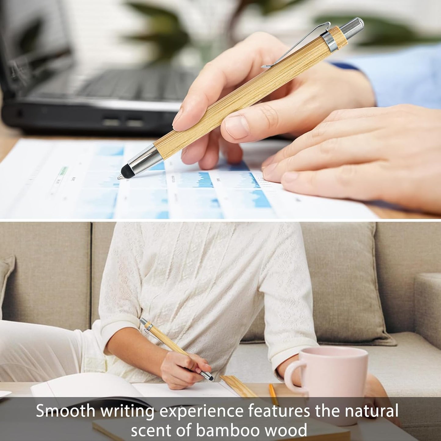 100pcs Bamboo Pens Bulk 2-in-1 Stylus Tip Wooden Bamboo Pens Engraving Wooden Ballpoint Pen Customizable Gift Pen Bulk