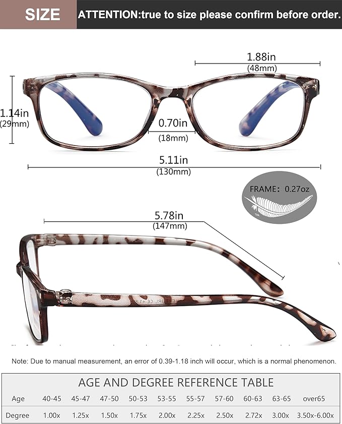 EYEURL Reading Glasses Womens Blue Light Blocking - 2 Pack Lightweight Computer Readers +2.0 Glare Blocking Ladies Eyeglass