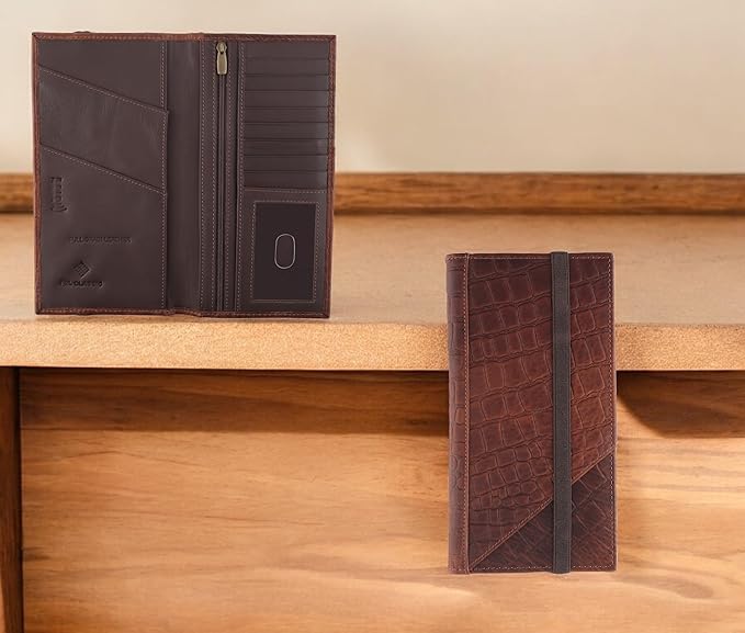 Passport Wallet - Travel Document Holder w/RFID Blocking – Full Grain Leather – Bifold big Wallet with Credit Card Slots for Women and Men,crocodile print,522-50