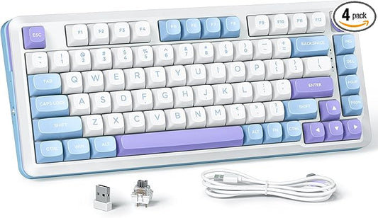 Redragon K681 Wireless Mechanical Keyboard, Gasket Mounted RGB Gaming Keyboard with Volume Knob, MDA-Profile, Pre-Lubed Linear Switches, 81 Keys 75％ Tri-Mode Hot Swappable for PC/Xbox/Ps (Periwinkle)