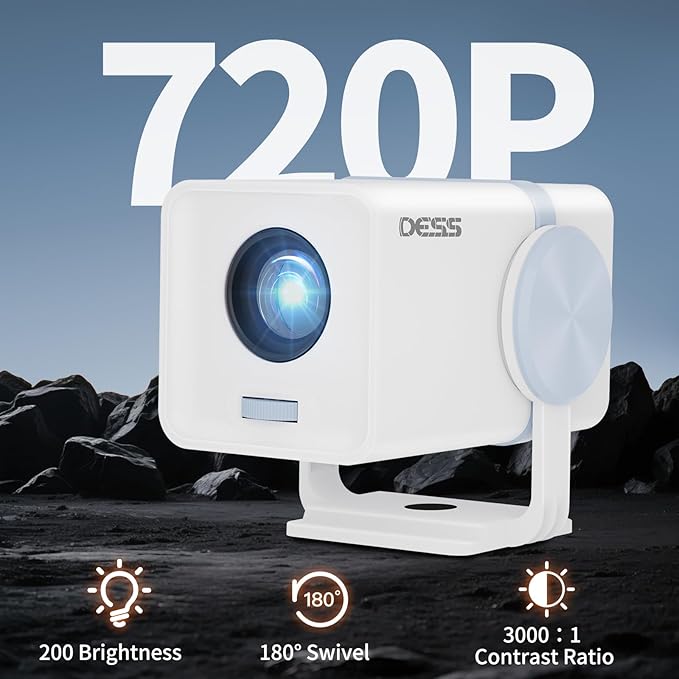 Dess Mini Projector,Portable projector can be powered by power bank,outdoor projector with Wifi6 and bluetooth,Movie projector,180° Rotatable, Auto Keystone Correction hometheater proyector,T1(White)
