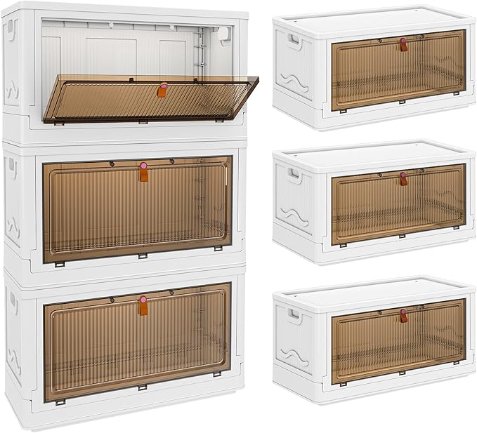 3 Tier Storage Bins with Lids 103QT - Stackable Storage Containers with Wheels, Folding Storage Boxes, Stackable Storage Bins, Closet Organizers and Storage for Living Room,Office