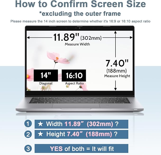 Laptop Privacy Screen 14 Inch for HP Dell Acer Asus Lenovo Thinkpad Envy Xps, 16:10 Aspect IPROKKO Removable 14in Anti Blue Light Glare Privacy Filter Shield, Anti Spy Computer Monitor Security