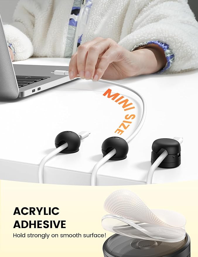 8Pack Magnetic Cord Organizer Clips - Lamicall [Mini-Soft Silicone] Cable Management for Phone Charger Cords, Strong Magnet Adhesive Cord Holder for Desk/Nightstand/Home/Office, Organizer Accessories