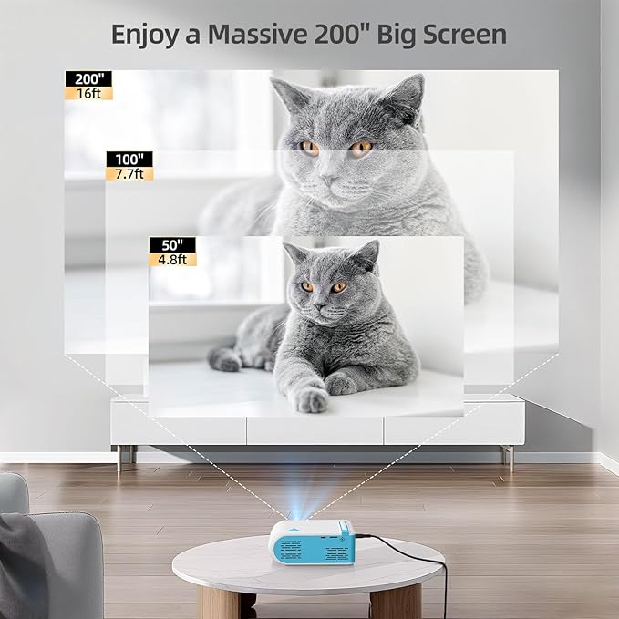 Nasin Mini Projector, 1080P Supported WiFi & Bluetooth Projector, Portable Outdoor Movie Projector, For Home Theater, Wireless Screen Mirroring with iOS/Android/Tablet/Laptop/TV Stick, HDMI/USB/Type C