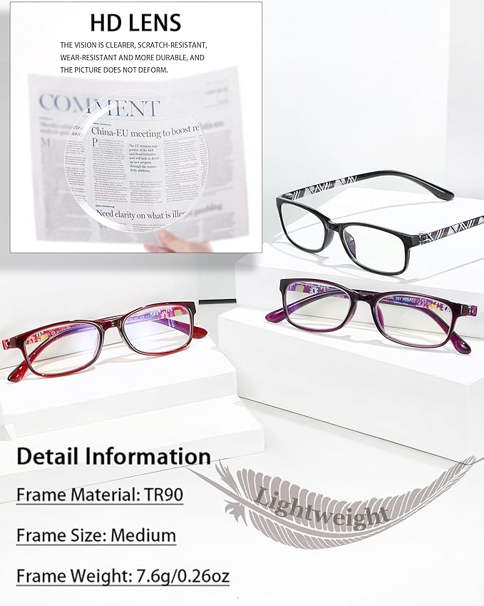 EYEURL Reading Glasses for Women-Blue Light Blocking For Women-3 Pack Computer Readers 2.25 Spring Hinge Anti UV Ray/Eye Strain/Glare Eyeglasses