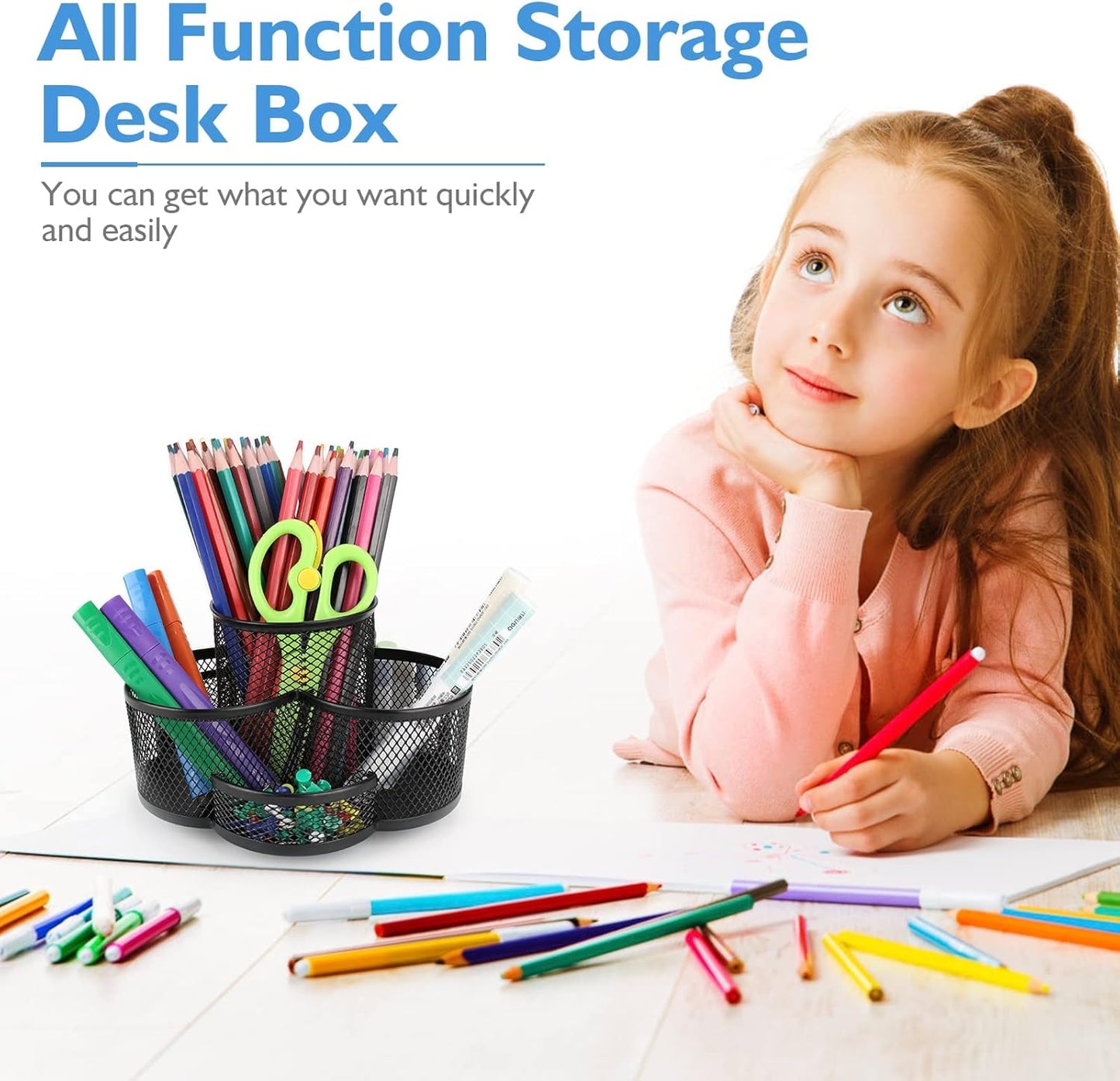 360 Rotatable Metal Mesh Desktop Pen Holder Pencil Holder Pencil Organizer Stationery Organizer Pen Pot Makeup Brush Organizer for Home School Office (Black)