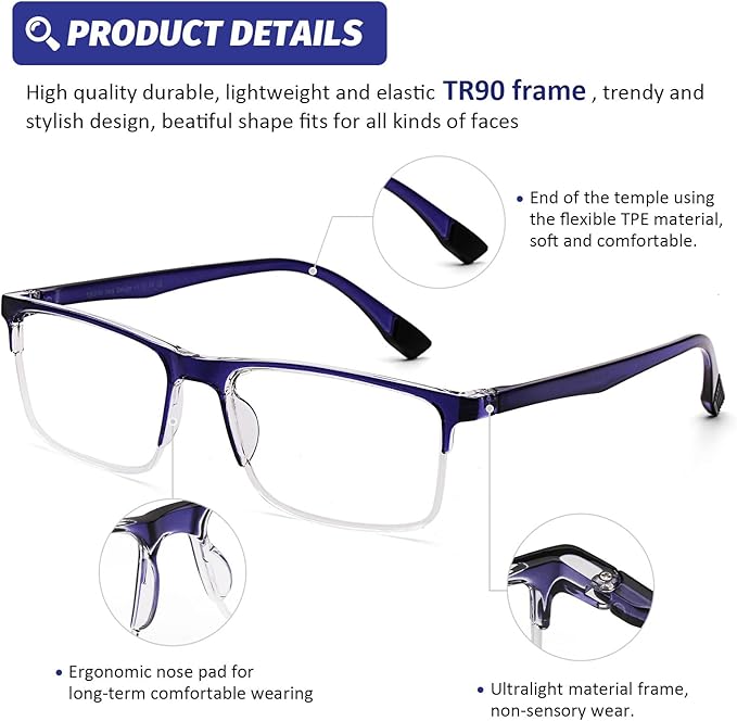 DOOViC Reading Glasses 4 Pack Blue Light Blocking Anti Eyestrain Flexible Lightweight Computer Readers for Men Women