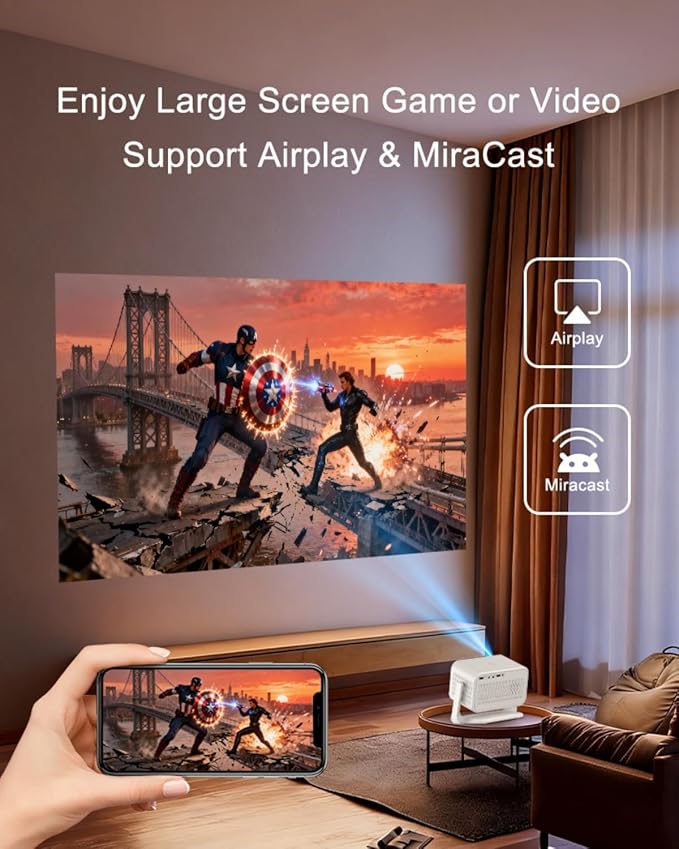 [1800 ANSI Lumens/ Auto Focus] 2025 Upgrade 5G WiFi Bluetooth Projector, 4K Supported Native 1080P Full HD Smart Proyector with 360° HiFi Sound for Home Theater Outdoor Movie Night