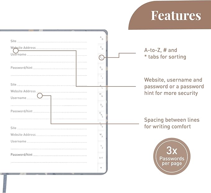 Rileys & Co. Compact Terrazzo Password Book | Alphabetized Tabs, Secure Login Organizer, Internet & Website Username Keeper | Portable and Convenient (Blue, 6 x 5 Inches)
