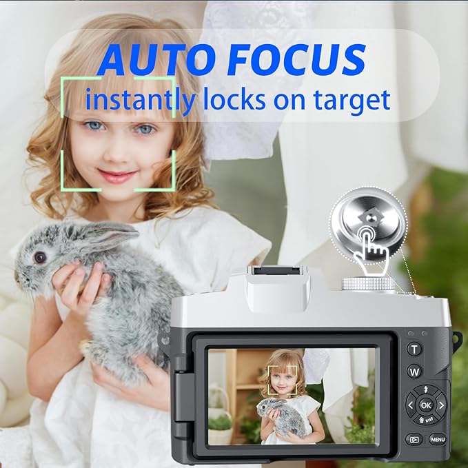 4K 75MP Digital Camera for Photography, Camera for Vlogging, 10X Optical Zoom, Auto Focus, WiFi, 3" Flip Touchscreen, 2 Batteries, Lens Hood, Tripod, Remote & Strap