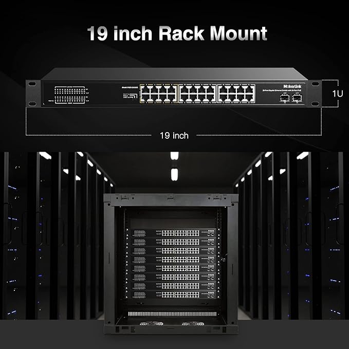 MokerLink 26 Port Gigabit PoE Switch, 24 Gigabit PoE+ Ports, 2 Gigabit SFP Uplink, 300W IEEE802.3af/at, Fanless Rackmount Unmanaged Plug and Play Ethernet Switch