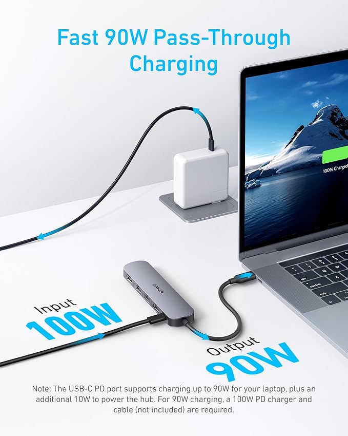 Anker USB C Hub, 5-in-1 USB Hub for Laptops, 4K HDMI Multiport Adapter with 90W Max Power Delivery, USBC & USBA Data Ports USB C Dongle, Compact for MacBook, Dell, and More (Charger Not Included)
