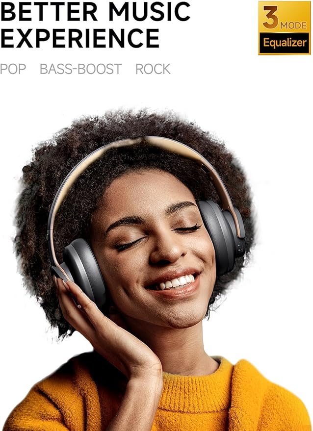 Picun B8 Bluetooth Headphones, 120H Playtime Headphones Wireless Bluetooth with 3 EQ Modes, Low Latency, Hands-Free Calls, Over Ear Headphones for Travel Home Office Cellphone PC (Ashen Golden)