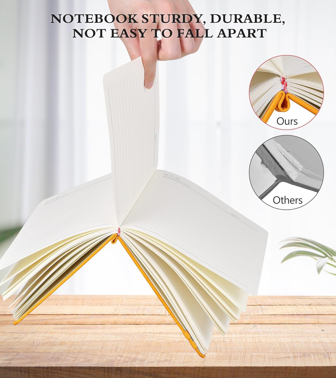 Lined Journal Notebook for Men & Women,200 Pages A5 Hardcover Leather Notebook (5.9"x8.5"), Travel Journal for Work, School, Business Writing, Note Taking, Notepad Diary (Yellow)