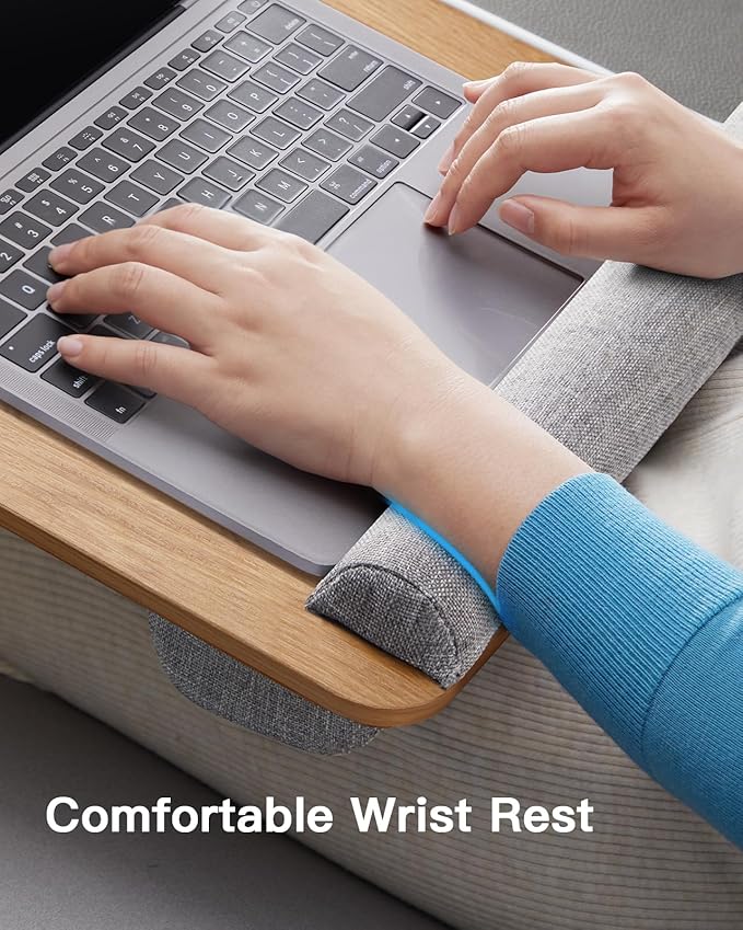 HUANUO Lap Desk - Fits up to 17 inches Laptop Desk, Built in Mouse Pad & Wrist Pad for Notebook, Laptop, Tablet, Lap Stand with Tablet, Pen & Phone Holder (Wood Grain)