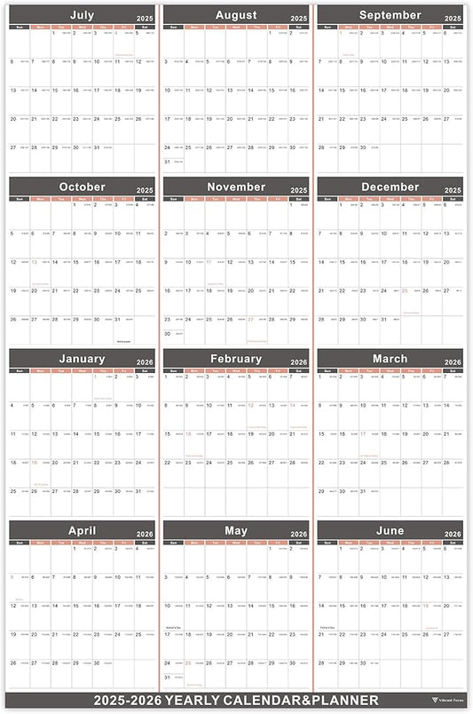 2025-2026 Yearly Wall Calendar - annual calendar 2025-2026, 2025-2026 Yearly Wall Calendar&Planner with Thick Paper, July 2025 - June 2026, X Large, 34.7" x 22.8", 2025-2026 Yearly Planner (2025-2026 Yearly Wall Calendar - Black)