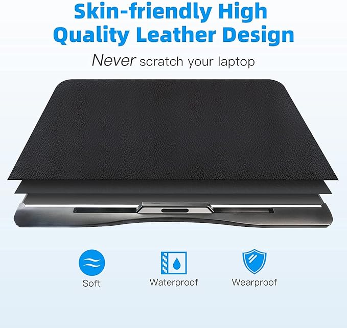 Laptop Bed Tray Table [Luxury PVC Leather], Adjustable Laptop Desk for Bed, Foldable Lap Desk for Laptop with 2 Drawers, Multifunctional Table for Working, Eating, Writing, Gaming, Drawing