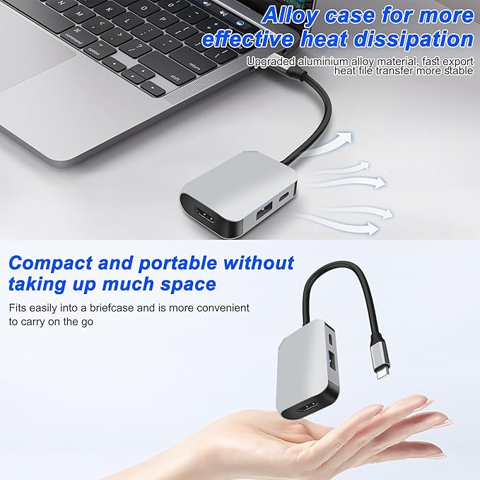 XMSJSIY USB Type-C Hub 3 in 1 Multiport Splitter Adapter with 4K HDMI & 5Gbps USB 3.0 & 100W Type-C PD Fast Data Transfer and Charging for Laptop,PC,TV Phone -1PCS