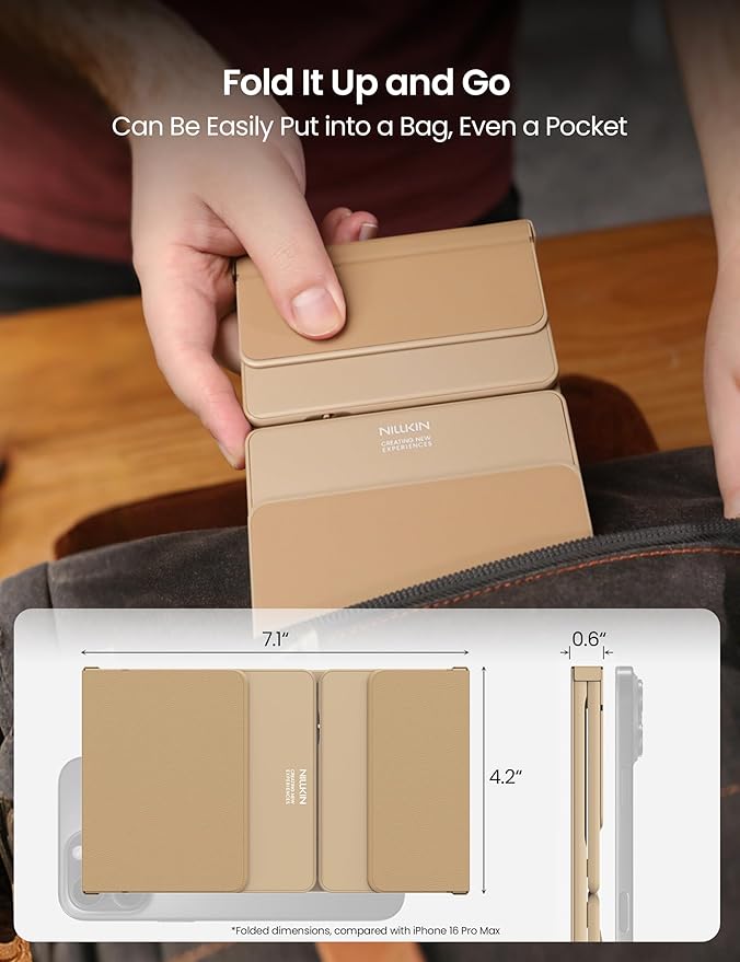 Nillkin Foldable Travel Keyboard with Touchpad & Number Pad, Bluetooth Wireless Portable Folding Full Size Keyboard with Trackpad for PC Laptop iPad Tablets Smartphone, Silicone Leather Cover, Khaki