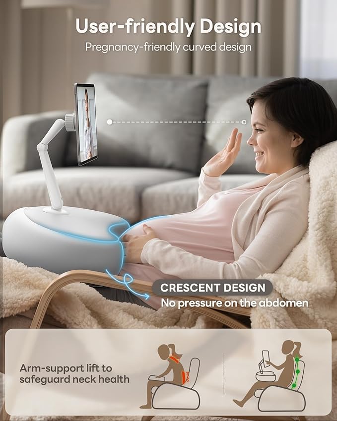 SAIJI Kindle Pillow Stand - Magnetic iPad Stand Compatible with Kindle, Tablet, iPad, iPhone, 360° Tablet Holder for Bed with Ergonomic Pillow and Dual-Jointed Arm, 2 Free Magnetic Sheets (Gray)