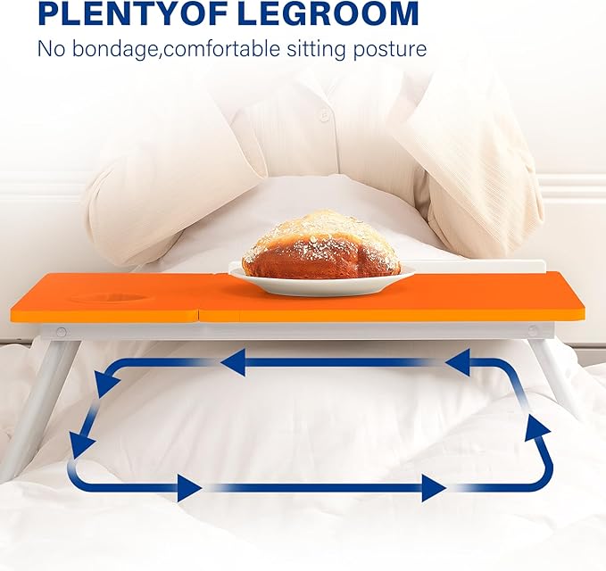 Laptop Desk for Bed Couch, Adjustable Foldable Bed Table with Cup Holder, Breakfast Serving Tray, Portable Laptop Lap Desk Stand for Working Reading Writing Eating Gaming (Orange)