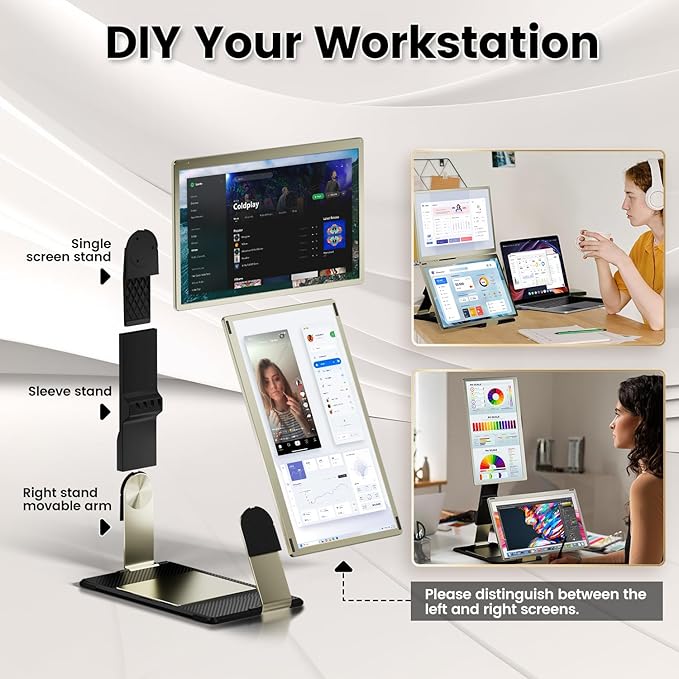 KEFEYA Laptop Screen Extender, 15.6" Portable Monitor for Laptop with 120% sRGB, FHD IPS & USB to HDMI Hub & 235° Rotation, Triple Monitor Extender Plug & Play Fits for All Laptops (Mac/Win/Android)