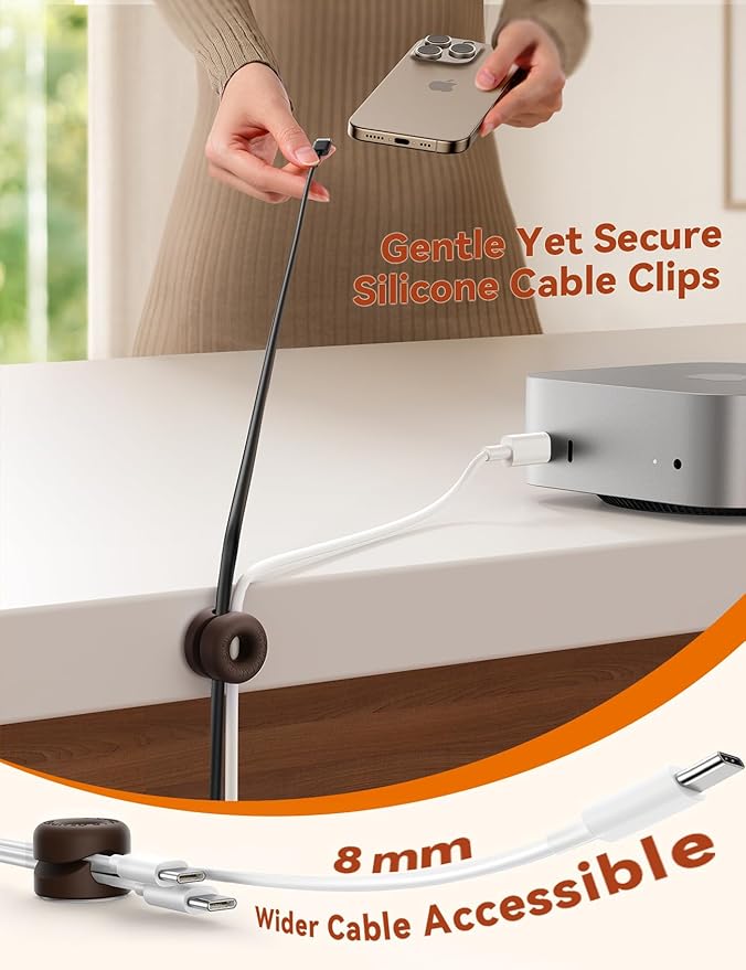 8Pack Cord Organizer JOYROOM Silicone Cable Clips [1s Side-Snap Lock] Desktop Cable Management, Adhesive Phone Charger Wire Keeper for Nightstand Office Workspaces Desk Organization Home Accessories