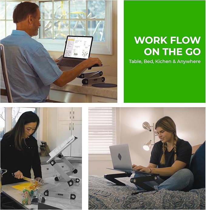 Uncaged Ergonomics WorkEZ Adjustable Laptop Stand for Desk, Laptop Stand Adjustable Height, Foldable Aluminum Cooling Computer Holder & Riser for Desk Bed, White, XL