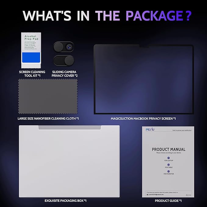 Privacy Screen for MacBook Pro 16 Inch (2021-2024, M1, M2, M3, M4), MagicSuction™ Removable Anti Spy Black Protector, Glare Blue Light Filter for Mac Laptop Computer