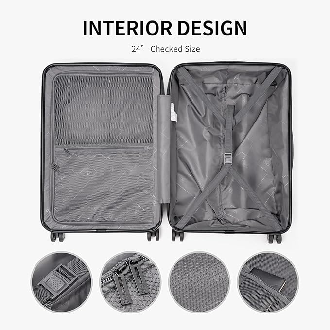 LEVEL8 Grace Luggage Sets Hardshell Suitcase with Wheels, Sturdy Large Suitcase Tsa Lock 20 Inch Expandable Carry on 24 Inch 28 Inch Checked Luggage, 3-Piece Set (20/24/28), Blue