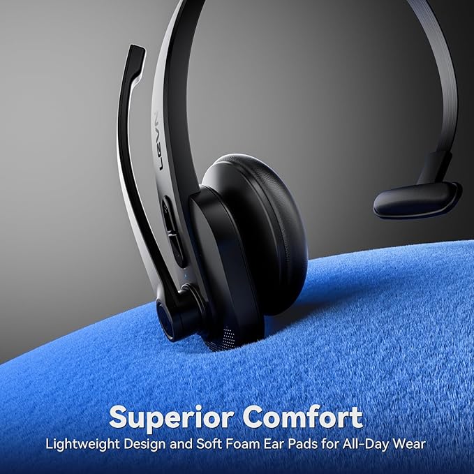 LEVN Wireless Headset with Mic for Work, Bluetooth Headset with Microphone-AI Noise Cancelling, Single-Ear Wireless Headphones with Mic & USB Dongle for PC/Computer/Call Center/Laptop/Teams/Zoom/Home