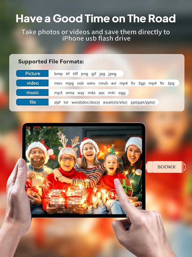 SCICNCE 256GB Flash Drive Intended for iPhone, USB Memory Stick Storage Backup for Photos Videos, Plug and Play No APP Required, Compatible with iPhone iPad Android and Computers (Rose Gold)