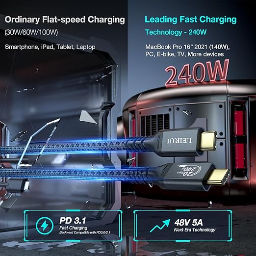 240W USB C to USB C Cable, PD 3.1 Fast Charging USB Type C Cable, USB 3.2 Gen2x2 20Gbps Data 4K Video Display Cable for Thunderbolt 3/4 Samsung S23/22/21/20 iPad Pro MacBook