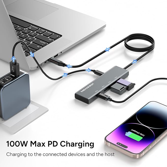 USB C Hub 10Gbps, 4 Ports USB 3.2 Adapter with 4 USB-C 3.2 Ports, 100W Power Delivery, High Speed Multiport Splitter Compatible with MacBook Pro/Air, iMac, iPad Pro