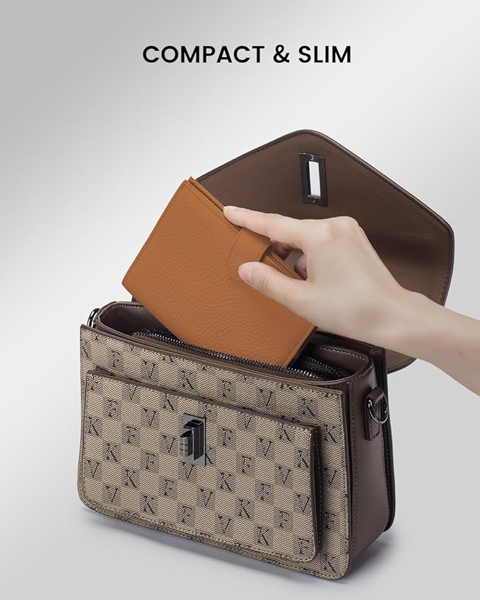 RFID Passport Holder Travel Wallet Compact for Women, Leather Passport Wallet with Card Holders,Zippered Coins Pocket and Cash Compartment, Brown