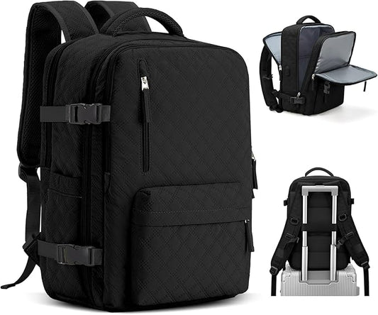 VECAVE Travel Carry on Laptop Backpack for Women Men, Flight Approved Backpack, Waterproof Sports College bag Casual Daypack for Weekender Business Hiking with Shoe Compartment black