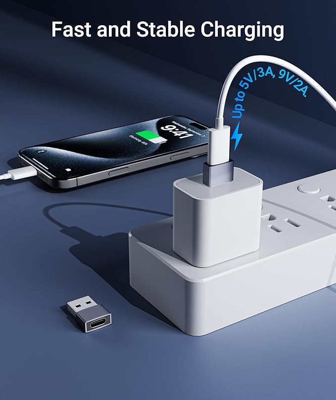 Syntech USB C Female to USB Male Adapter Pack of 3 [Travel Must Haves, Aluminum] USB C to USB Adapter, Type C Charger Cable Power Converter Compatible with iPhone 17 16 15 Apple Watch AirPods CarPlay