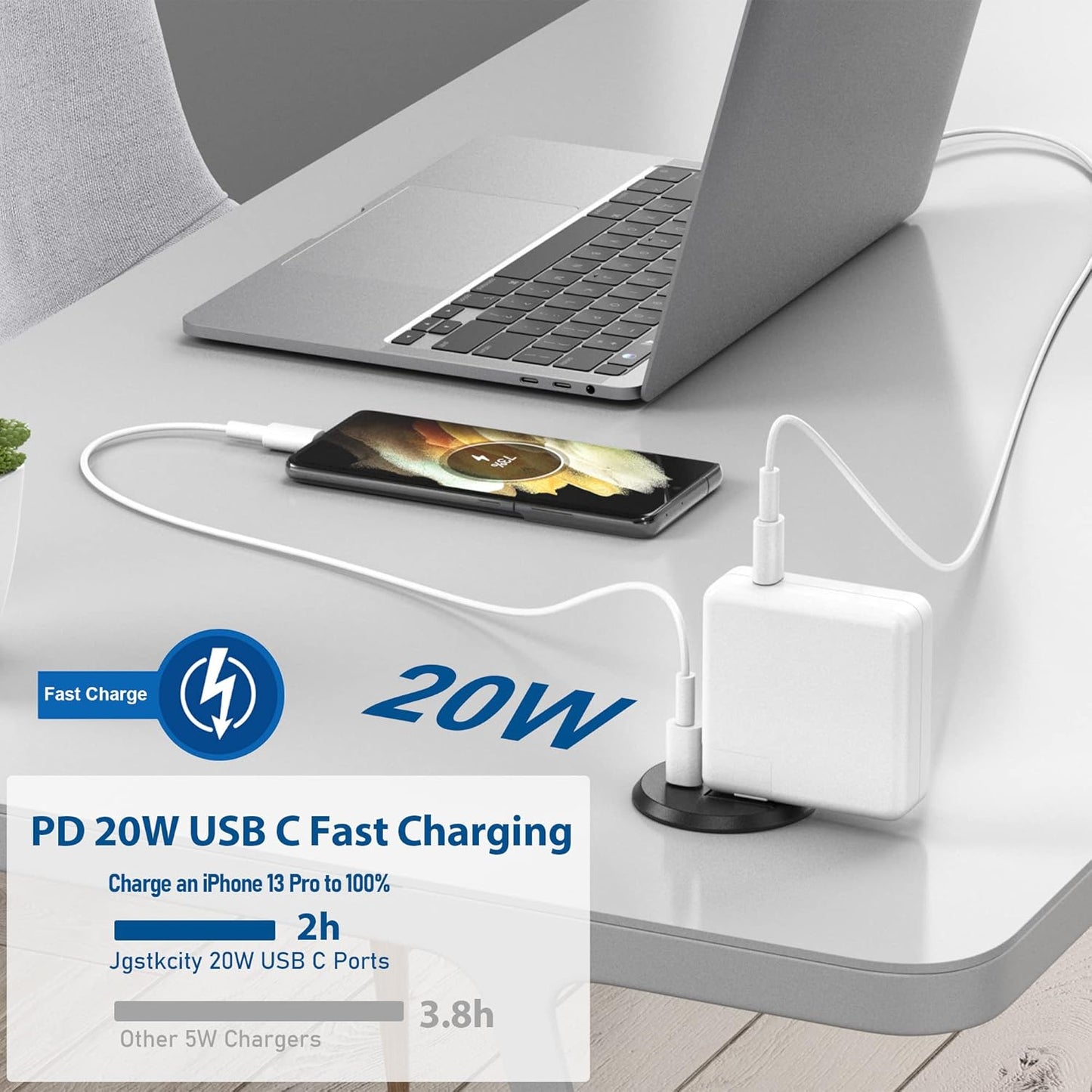 Desktop Power Grommet, 2 inch, USB C PD 20W Fast Charging Station, Desk Hole Outlet,ETL Listed (2, 6 FT Cable)