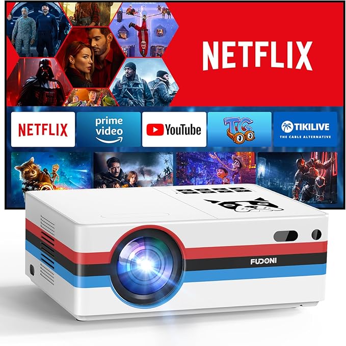 [Netflix App/Dolby Audio] FUDONI Smart Projector with WiFi and Bluetooth, Native 1080P 25000L 4K Decoding for Home Cinema, Outdoor Movie Projector with Apps, Built-in Netflix/YouTube/Prime Video