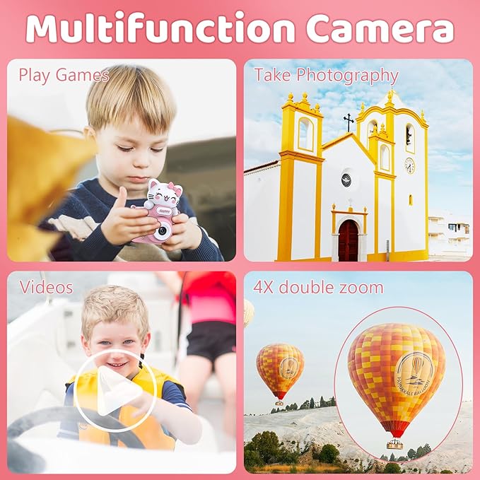 Kids Digital Camera Toys for Girls Ages 3-8, Children Video Camera with Protective Silicone Cover, Birthday Gifts for 3 4 5 6 7 8 Year Old Girls with 16GB SD Card